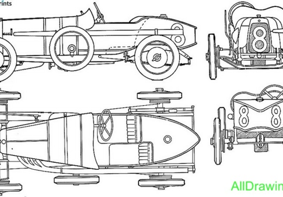 Aston Martin Standard Sports 5GP Cabriolet (1921) - drawings (drawings) of the car